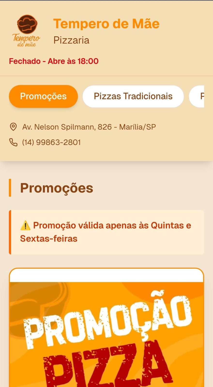 Cardápio Digital - Promoções