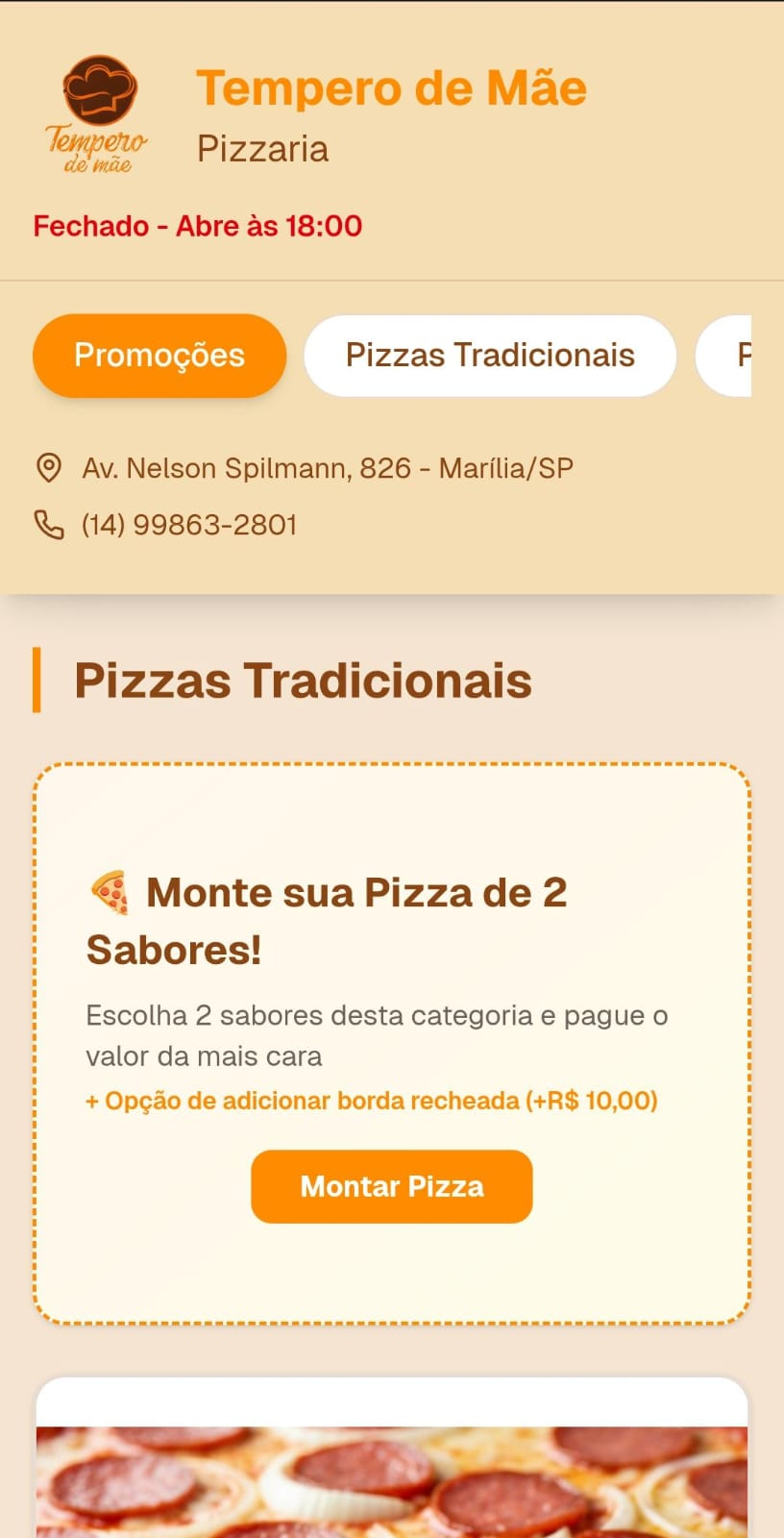 Cardápio Digital - Pizzas Tradicionais