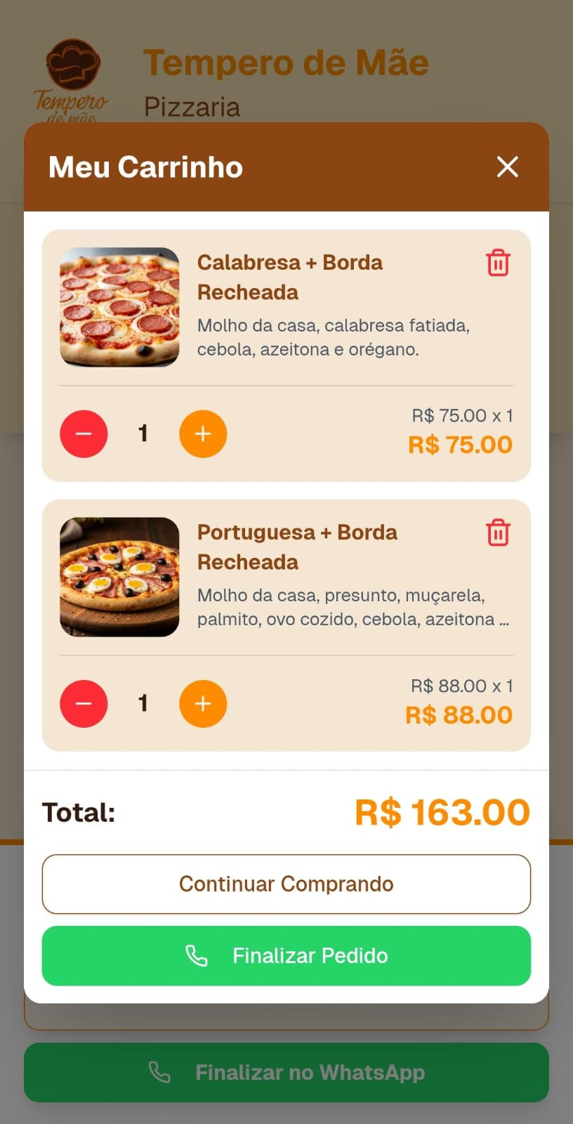 Cardápio Digital - Carrinho